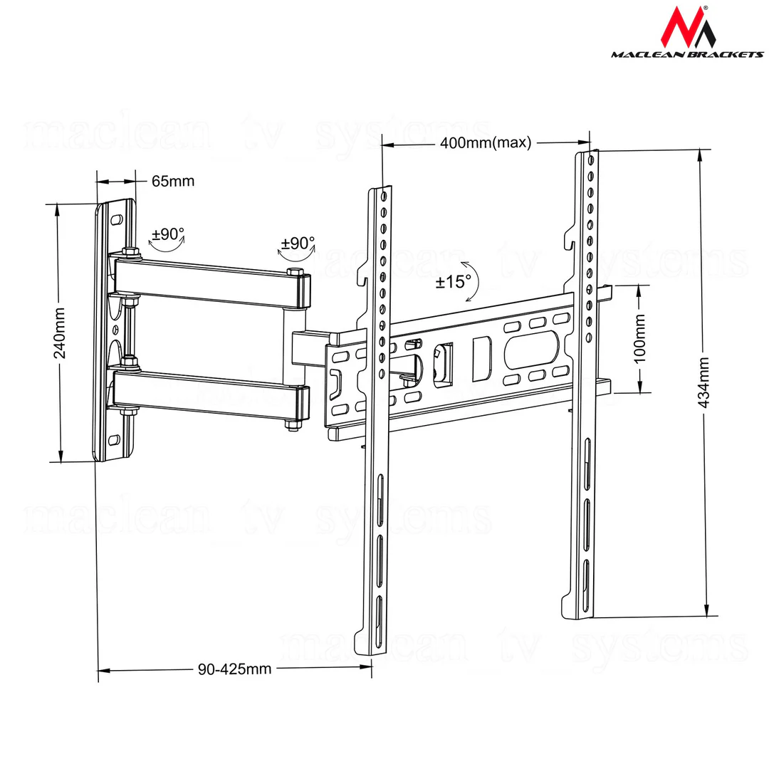 monitor fali konzol 26–60″, VESA 400×400 - Maclean MC-761