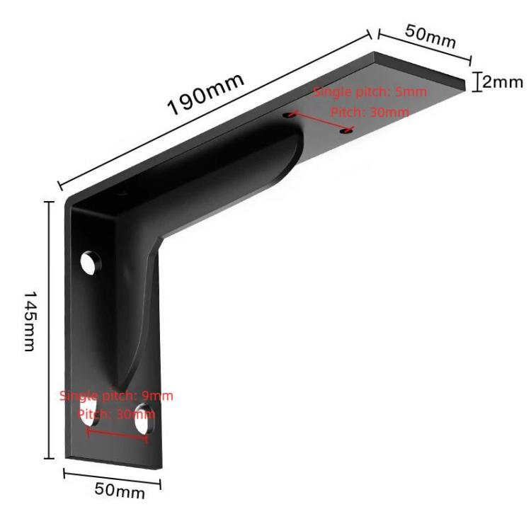 2db-os fali polctartó (fekete), 19 cm - Triangle Support Bracket - Image 7